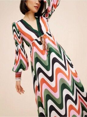 Wave Gradient Farm Rio Multicolor Maxi Dress - Pink, Green & Orange